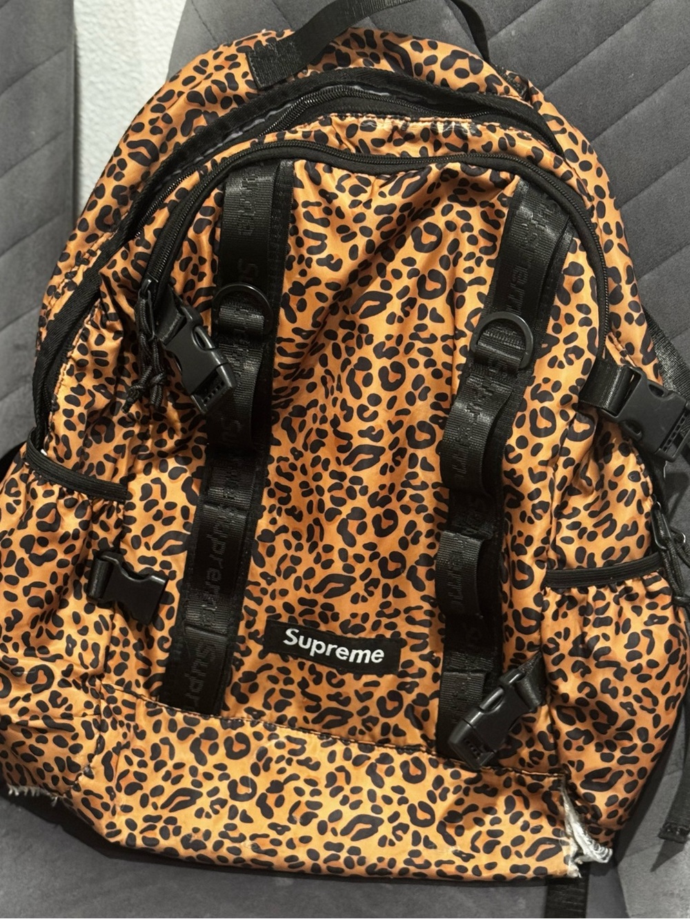 Supreme Leopard Print Backpack - Orange & Black Accent